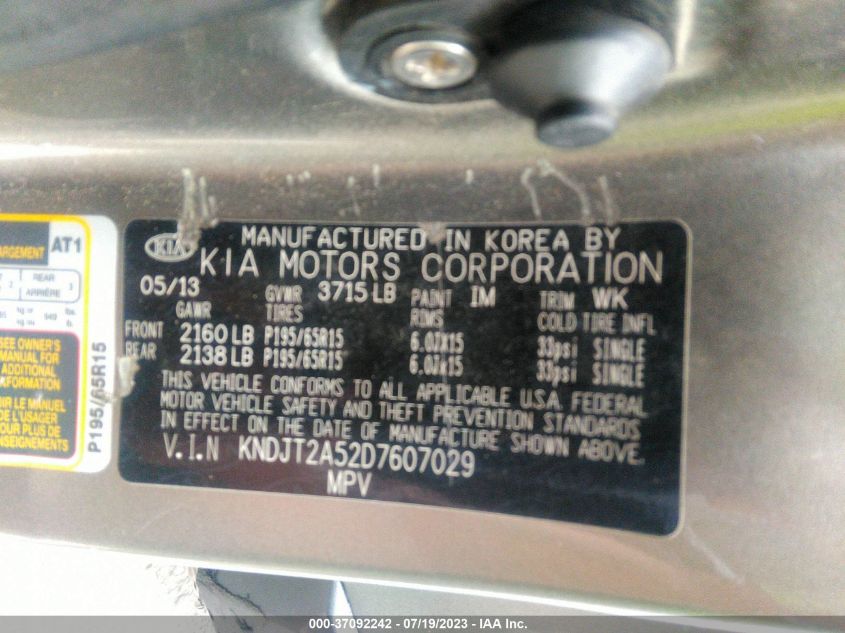 2013 KIA SOUL BASE - KNDJT2A52D7607029