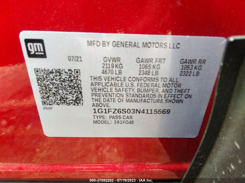 2022 CHEVROLET BOLT EUV PREMIER 1G1FZ6S03N4115569