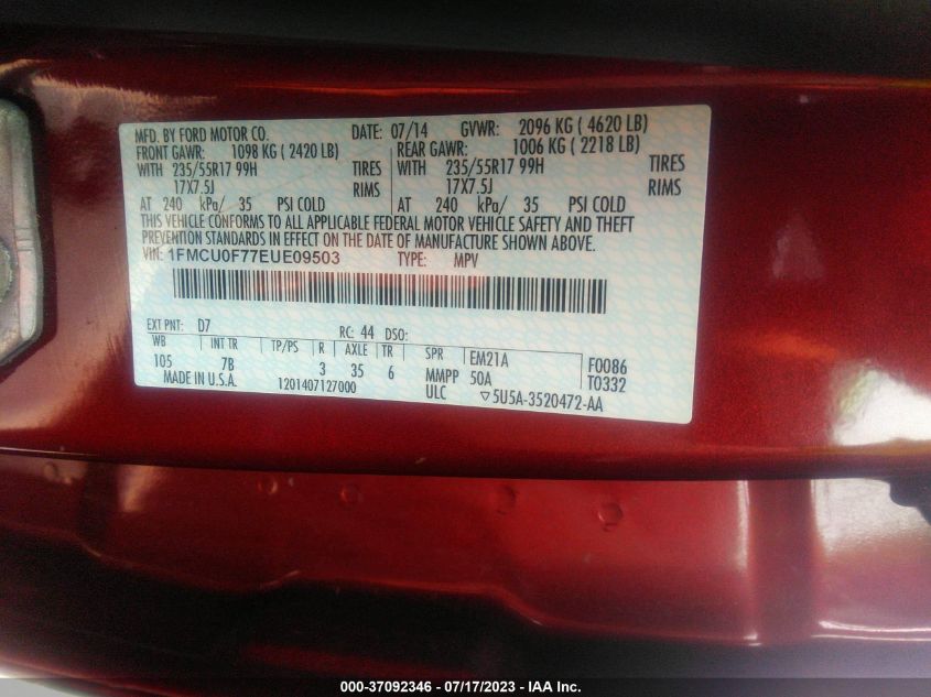2014 FORD ESCAPE S - 1FMCU0F77EUE09503