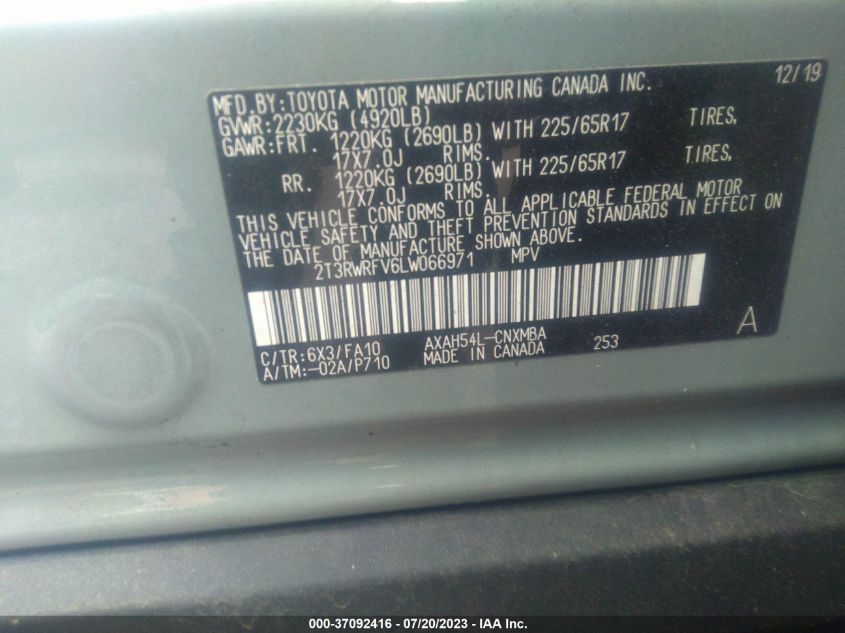 2020 TOYOTA RAV4 HYBRID XLE - 2T3RWRFV6LW066971