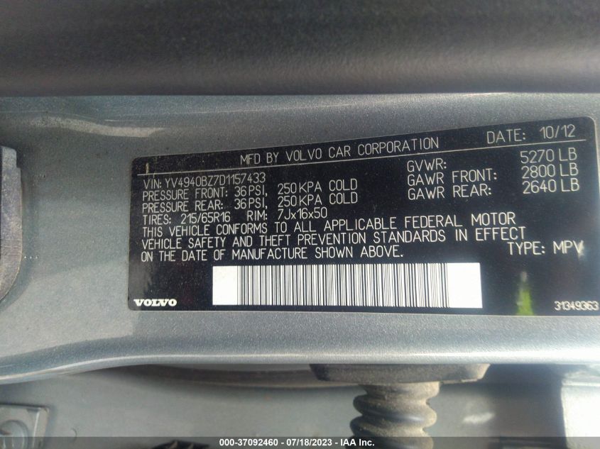 2013 VOLVO XC70 3.2L - YV4940BZ7D1157433