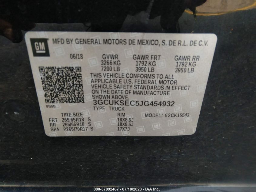 2018 CHEVROLET SILVERADO 1500 LTZ - 3GCUKSEC5JG454932