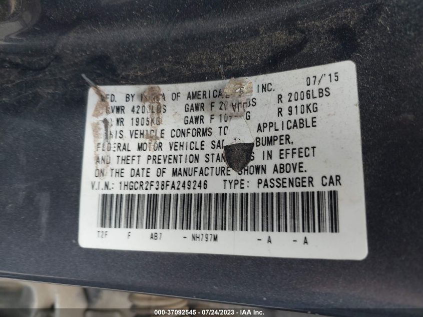 2015 HONDA ACCORD SEDAN LX - 1HGCR2F38FA249246