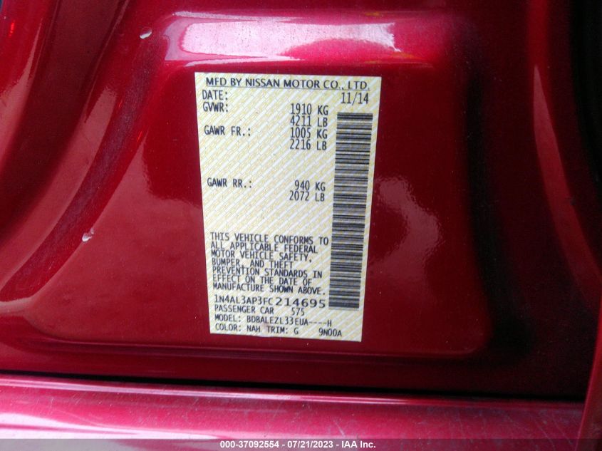 2015 NISSAN ALTIMA 2.5 - 1N4AL3AP3FC214695