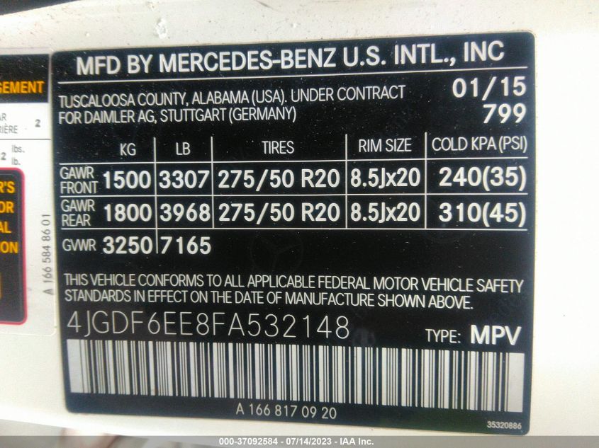 2015 MERCEDES-BENZ GL-CLASS GL 450 4JGDF6EE8FA532148