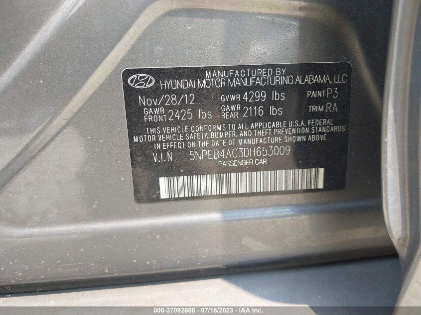 2013 HYUNDAI SONATA GLS - 5NPEB4AC3DH653009