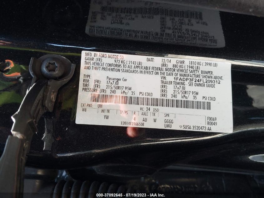 2015 FORD FOCUS SE - 1FADP3F24FL209312