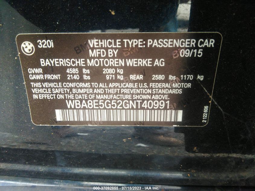 2016 BMW 3 SERIES 320I XDRIVE - WBA8E5G52GNT40991