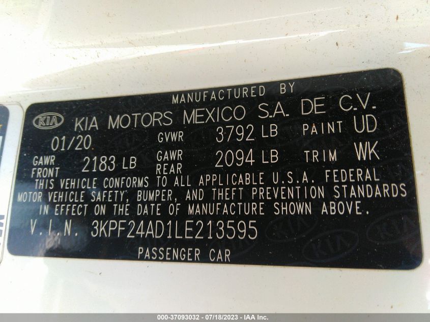 2020 KIA FORTE FE/LXS - 3KPF24AD1LE213595