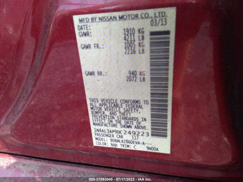 2013 NISSAN ALTIMA 2.5 S - 1N4AL3AP9DC249223