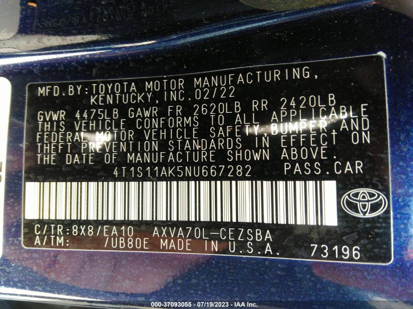 2022 TOYOTA CAMRY SE - 4T1S11AK5NU667282
