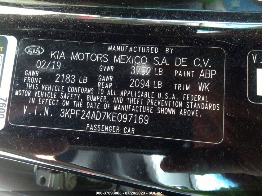 2019 KIA FORTE FE - 3KPF24AD7KE097169