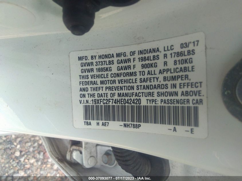 2017 HONDA CIVIC SEDAN EX - 19XFC2F74HE042420