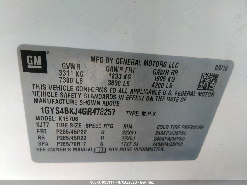 2016 CADILLAC ESCALADE LUXURY COLLECTION - 1GYS4BKJ4GR478257