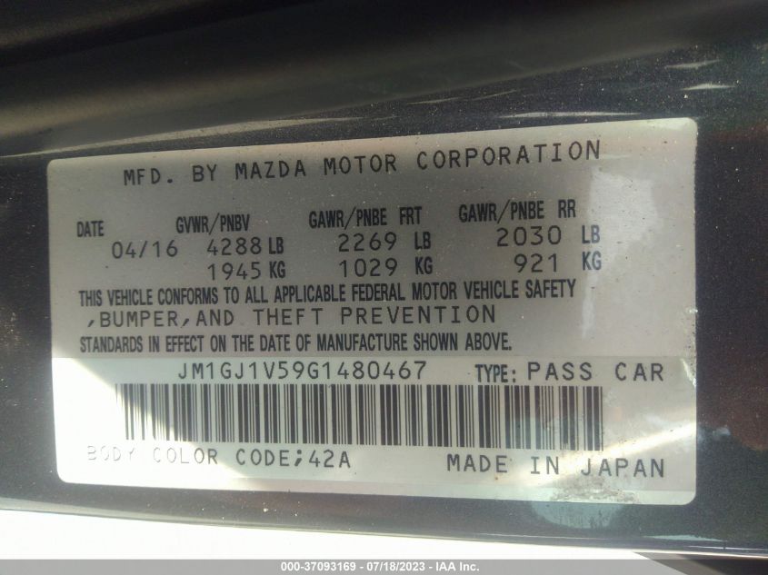 2016 MAZDA MAZDA6 I TOURING - JM1GJ1V59G1480467