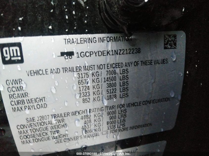2022 CHEVROLET SILVERADO 1500 LTD LT 1GCPYDEK1NZ212238