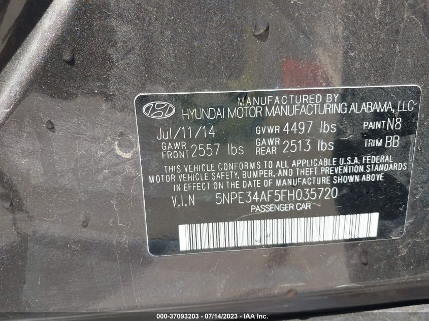2015 HYUNDAI SONATA 2.4L SPORT - 5NPE34AF5FH035720