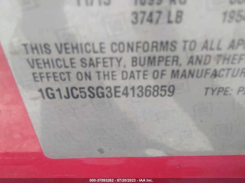 2014 CHEVROLET SONIC LT - 1G1JC5SG3E4136859