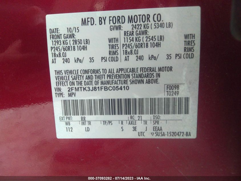 2015 FORD EDGE SEL - 2FMTK3J81FBC05410