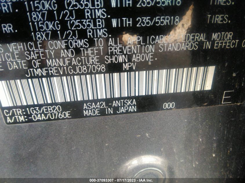 2016 TOYOTA RAV4 SE - JTMNFREV1GJ087098