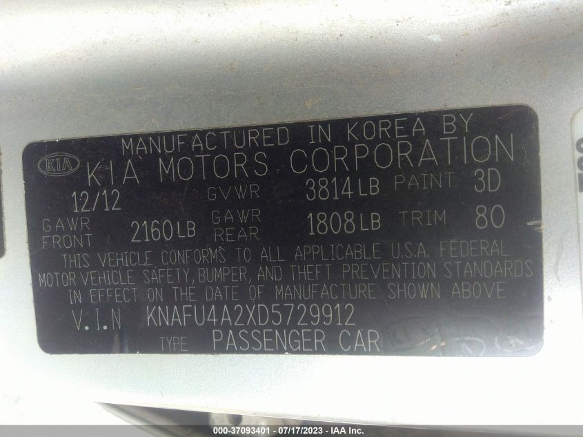2013 KIA FORTE EX - KNAFU4A2XD5729912