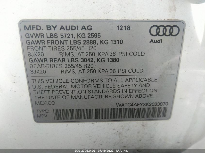 2019 AUDI SQ5 PRESTIGE - WA1C4AFYXK2033870