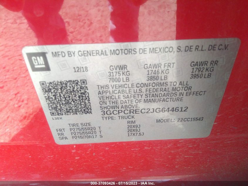 2018 CHEVROLET SILVERADO 1500 LT - 3GCPCREC2JG644612