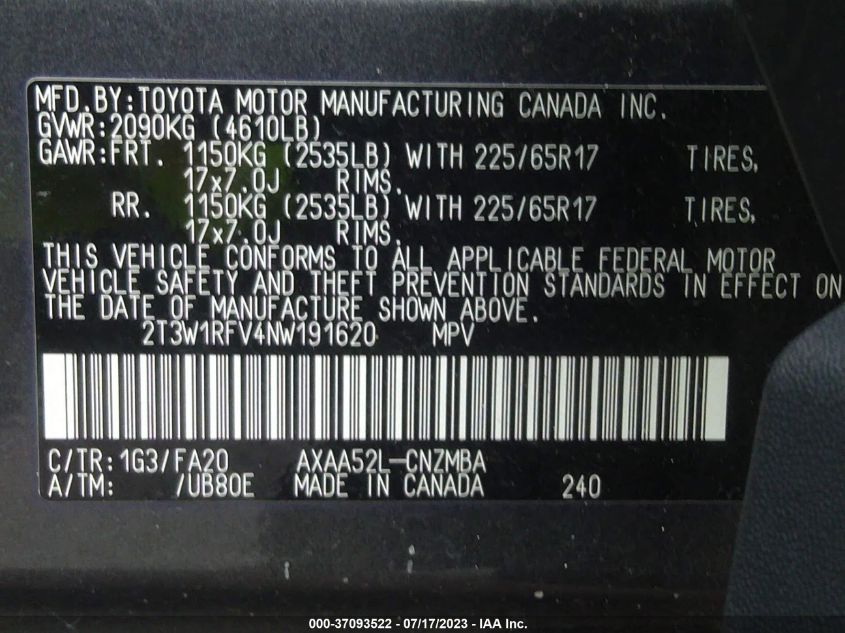 2022 TOYOTA RAV4 XLE - 2T3W1RFV4NW191620