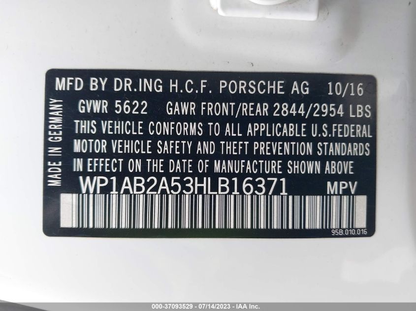 2017 PORSCHE MACAN S - WP1AB2A53HLB16371