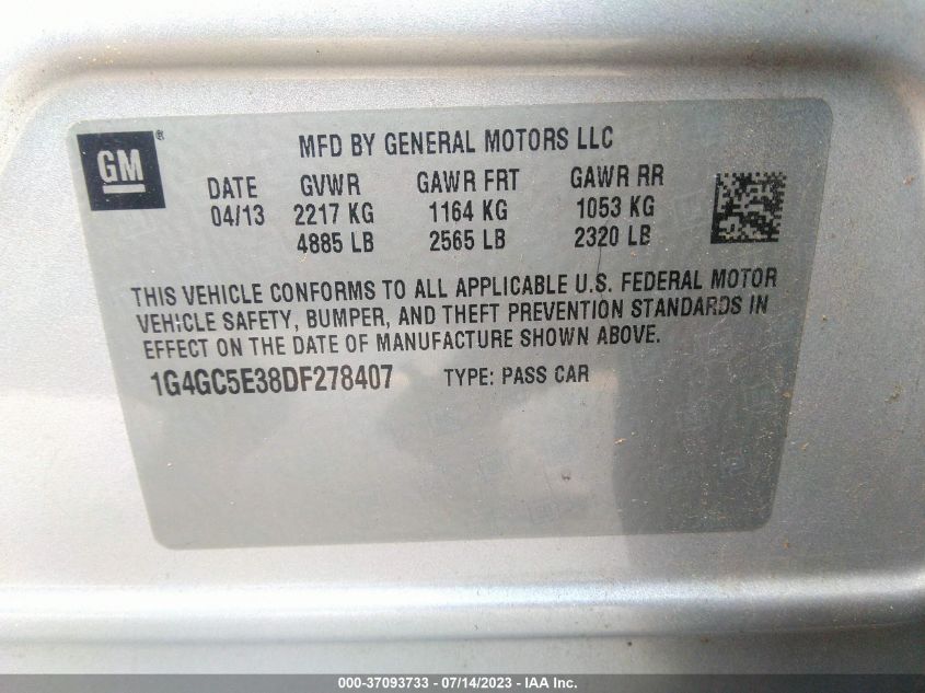 2013 BUICK LACROSSE LEATHER - 1G4GC5E38DF278407