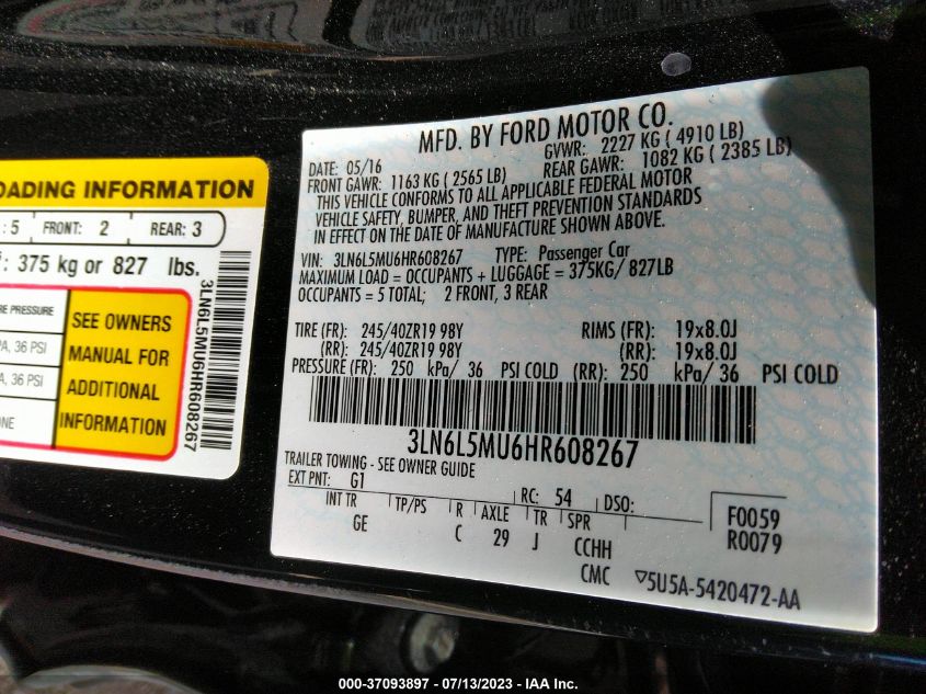 2017 LINCOLN MKZ HYBRID RESERVE - 3LN6L5MU6HR608267
