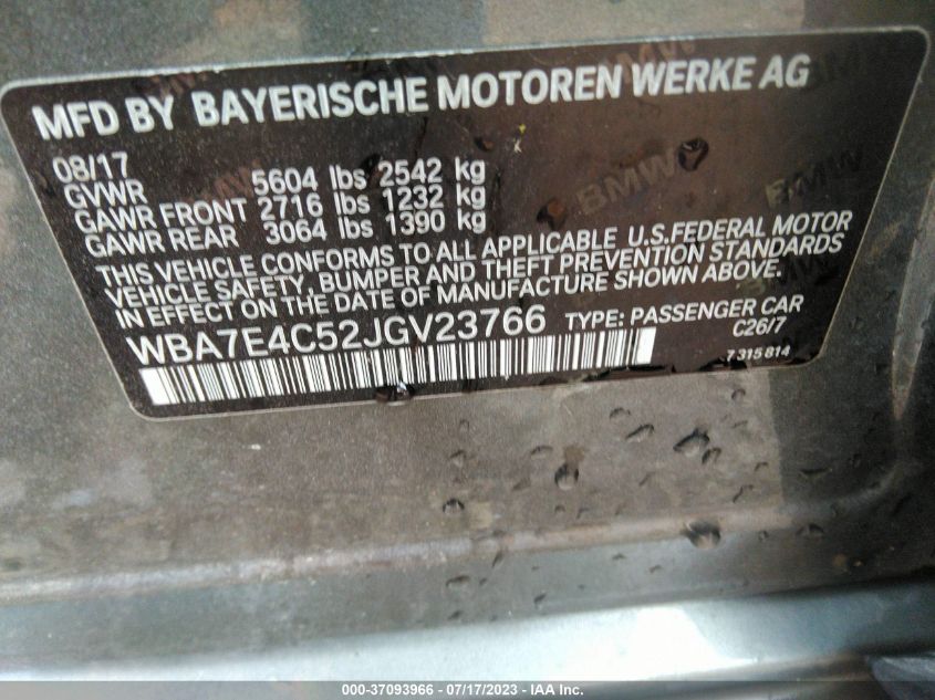2018 BMW 7 SERIES 740I XDRIVE - WBA7E4C52JGV23766