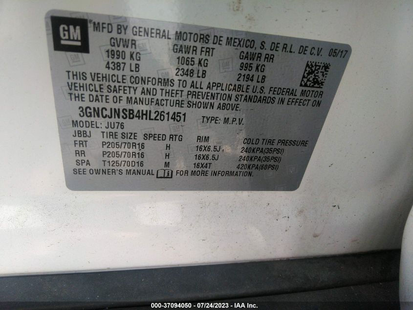 2017 CHEVROLET TRAX LS - 3GNCJNSB4HL261451