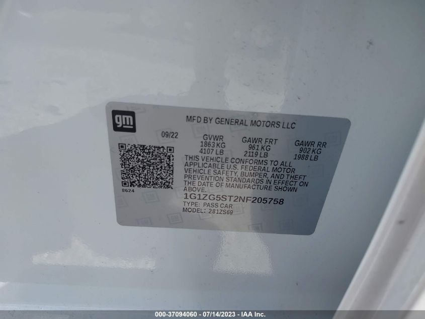2022 CHEVROLET MALIBU RS - 1G1ZG5ST2NF205758