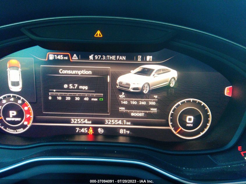 2019 AUDI S5 SPORTBACK PREMIUM PLUS WAUB4CF50KA090603