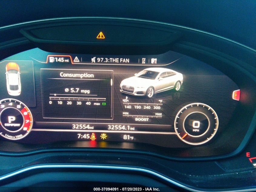 2019 AUDI S5 SPORTBACK PREMIUM PLUS WAUB4CF50KA090603