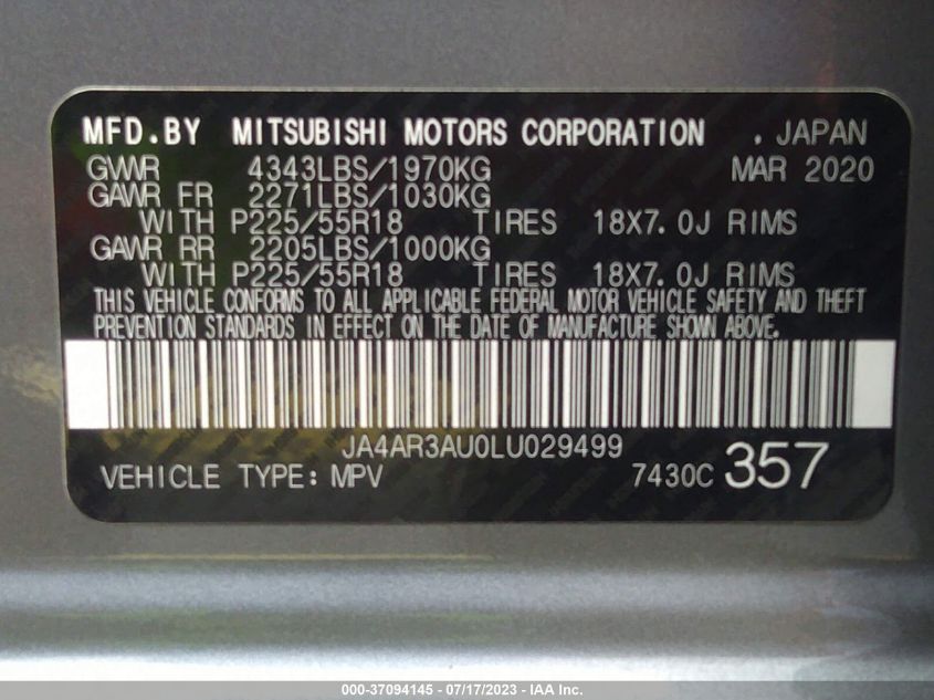 2020 MITSUBISHI OUTLANDER SPORT ES 2.0/SE 2.0 - JA4AR3AU0LU029499