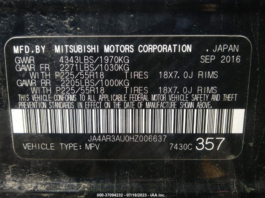 2017 MITSUBISHI OUTLANDER SPORT 2.0 - JA4AR3AU0HZ006637