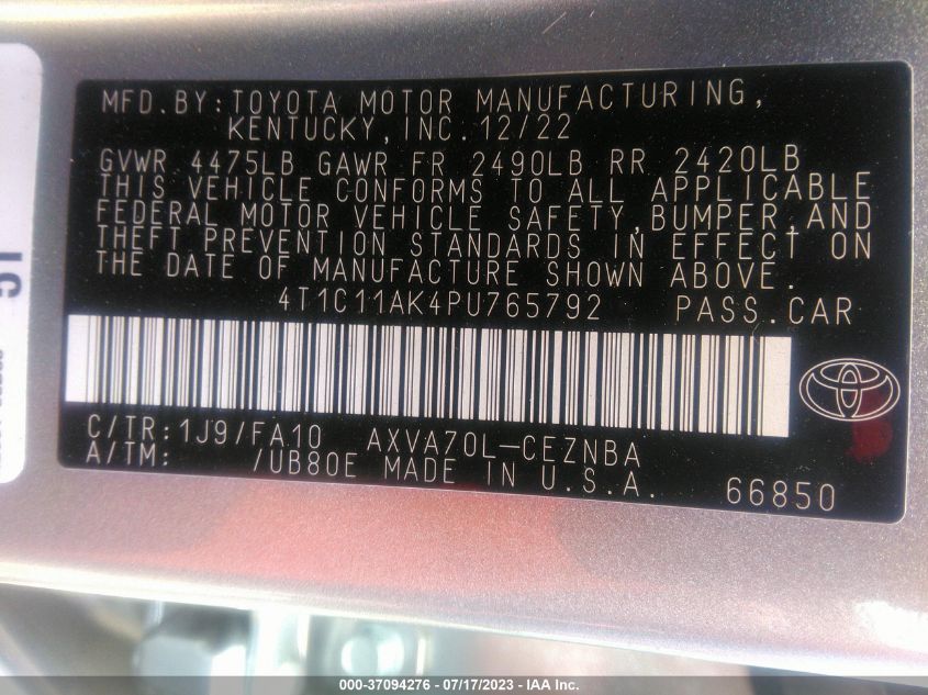 2023 TOYOTA CAMRY LE - 4T1C11AK4PU765792