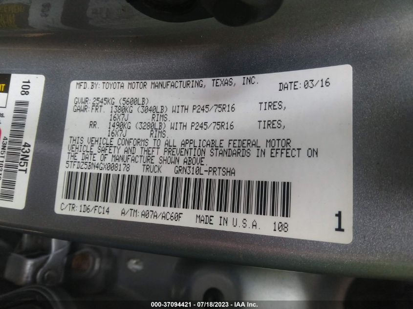 2016 TOYOTA TACOMA SR5/TRD SPORT - 5TFDZ5BN4GX008178