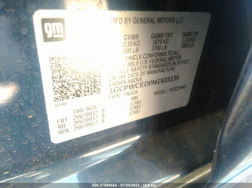 2021 CHEVROLET SILVERADO 1500 LT - 1GCPWCED0MZ433135