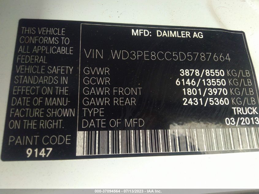 2013 MERCEDES-BENZ SPRINTER CARGO VANS - WD3PE8CC5D5787664