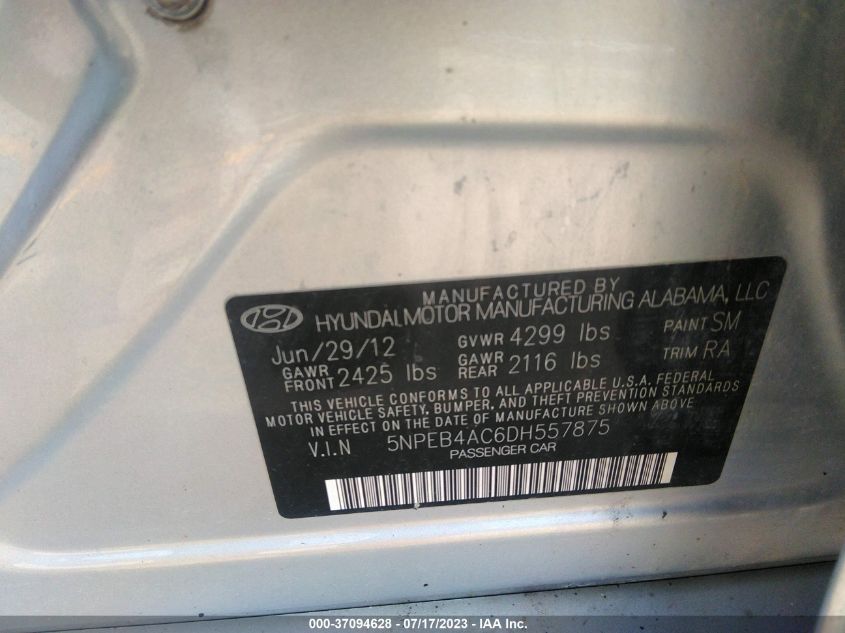 2013 HYUNDAI SONATA GLS - 5NPEB4AC6DH557875