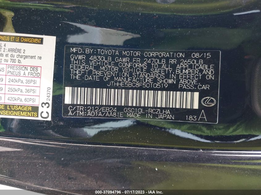 2015 LEXUS RC 350 - JTHHE5BC8F5010519