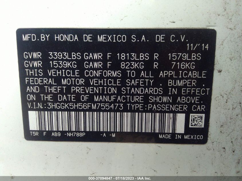 2015 HONDA FIT LX - 3HGGK5H56FM755473