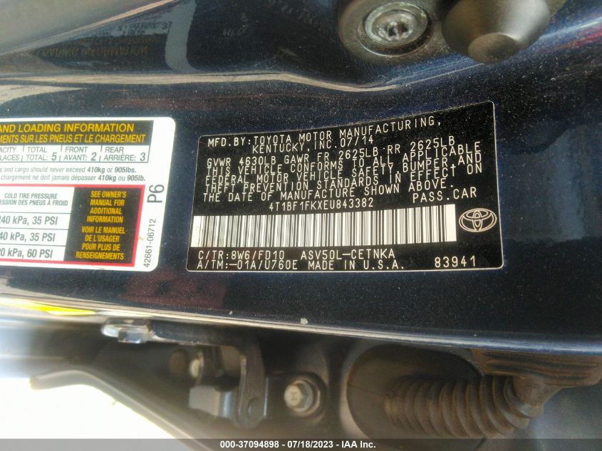 2014 TOYOTA CAMRY L/LE/XLE/SE/SE SPORT - 4T1BF1FKXEU843382