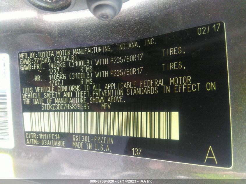 2017 TOYOTA SIENNA LE - 5TDKZ3DC7HS829595
