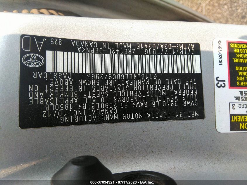 2013 TOYOTA COROLLA L/LE/S - 2T1BU4EE6DC972965