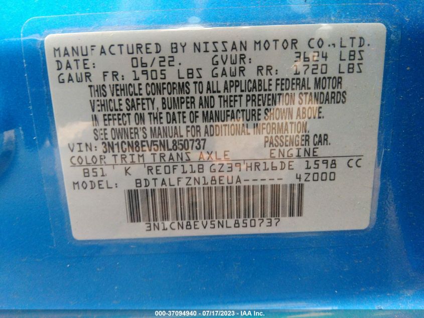 2022 NISSAN VERSA SV - 3N1CN8EV5NL850737