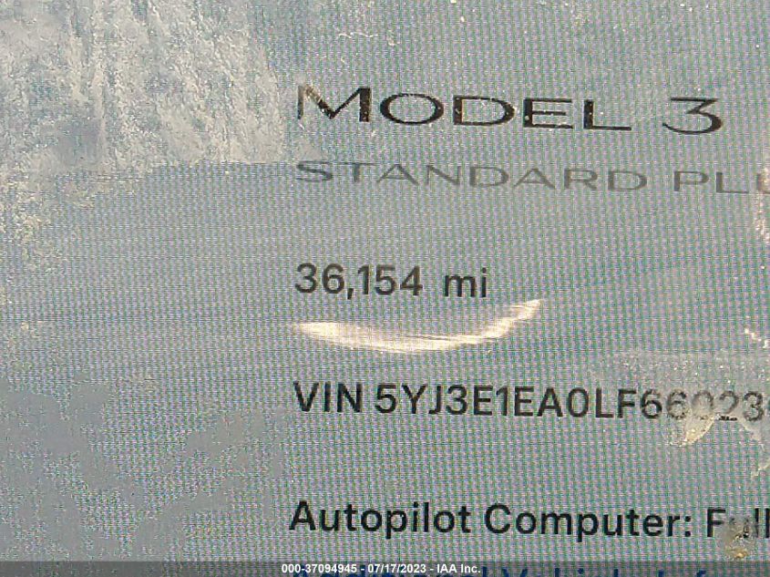 2020 TESLA MODEL 3 STANDARD RANGE - 5YJ3E1EA0LF660230